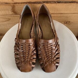 Naturalizer Sandals 10 Saddle Brown Grandeur Loafers Leather Woven Huarache Boho